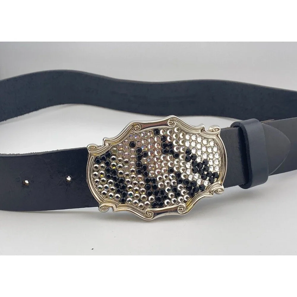 Vtg LEATHEROCK Western Belt Sz 30 Rhinestone Buckle Spain Cowgirl Leather USA